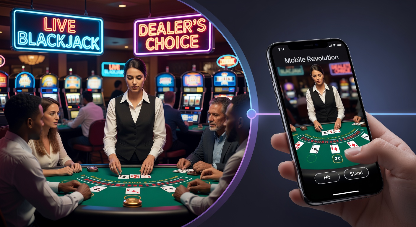 Close-up of a hand holding a smartphone displaying a live dealer blackjack game with cards being dealt in real-time