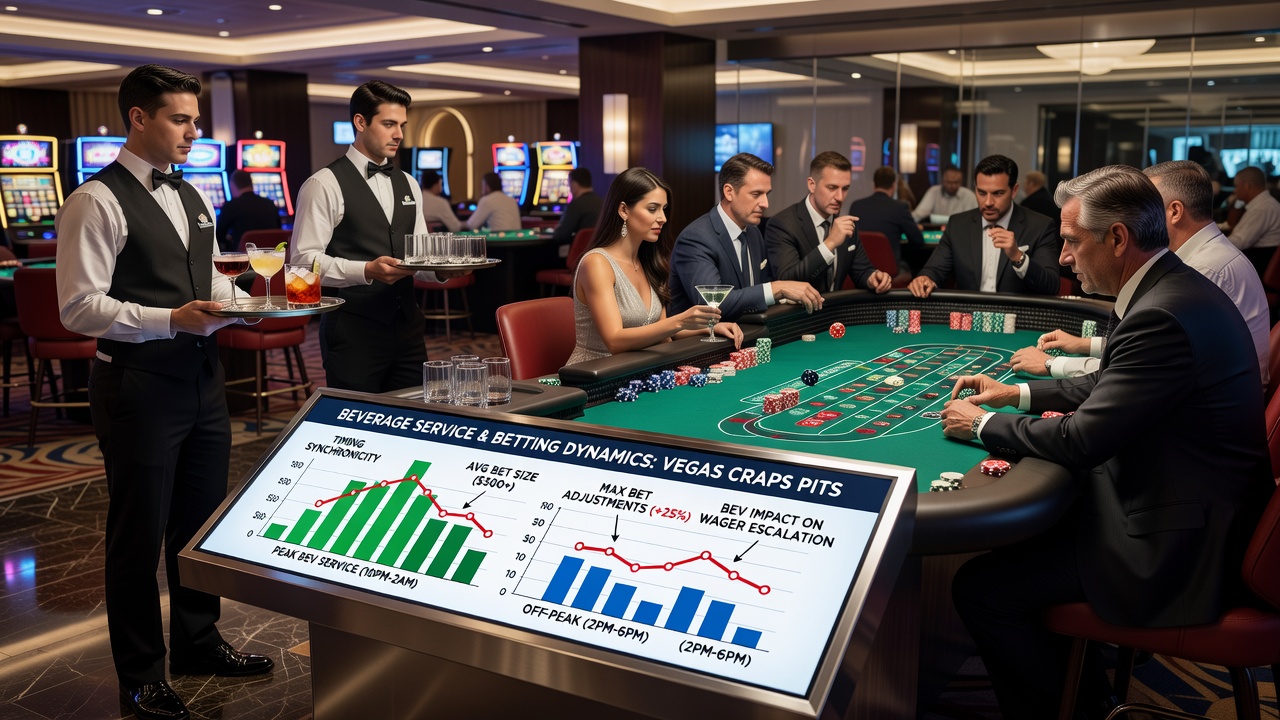 Close-up view of a craps table layout showing chip stacks and a beverage tray positioned near player positions