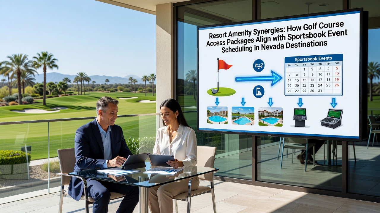 Nevada resort golf course with adjacent sportsbook facilities showing integrated amenity layout