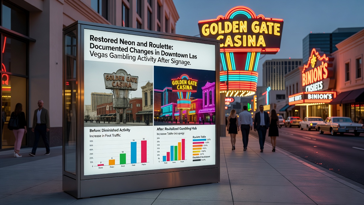 Roulette tables operating at capacity inside a downtown Las Vegas casino following neon signage restoration initiatives