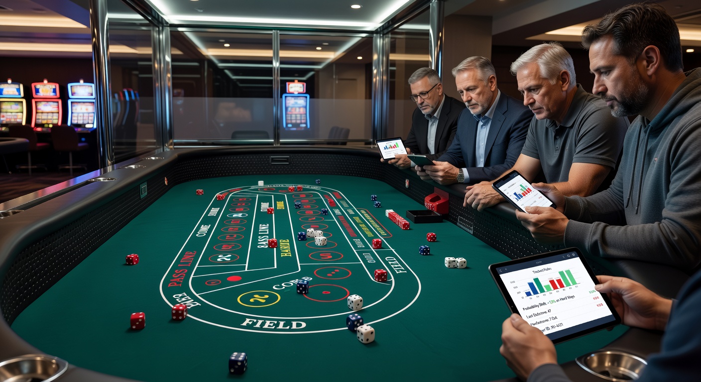 Nevada craps pit with adjusted table arrangements and surveillance elements in a Las Vegas casino floor during 2026
