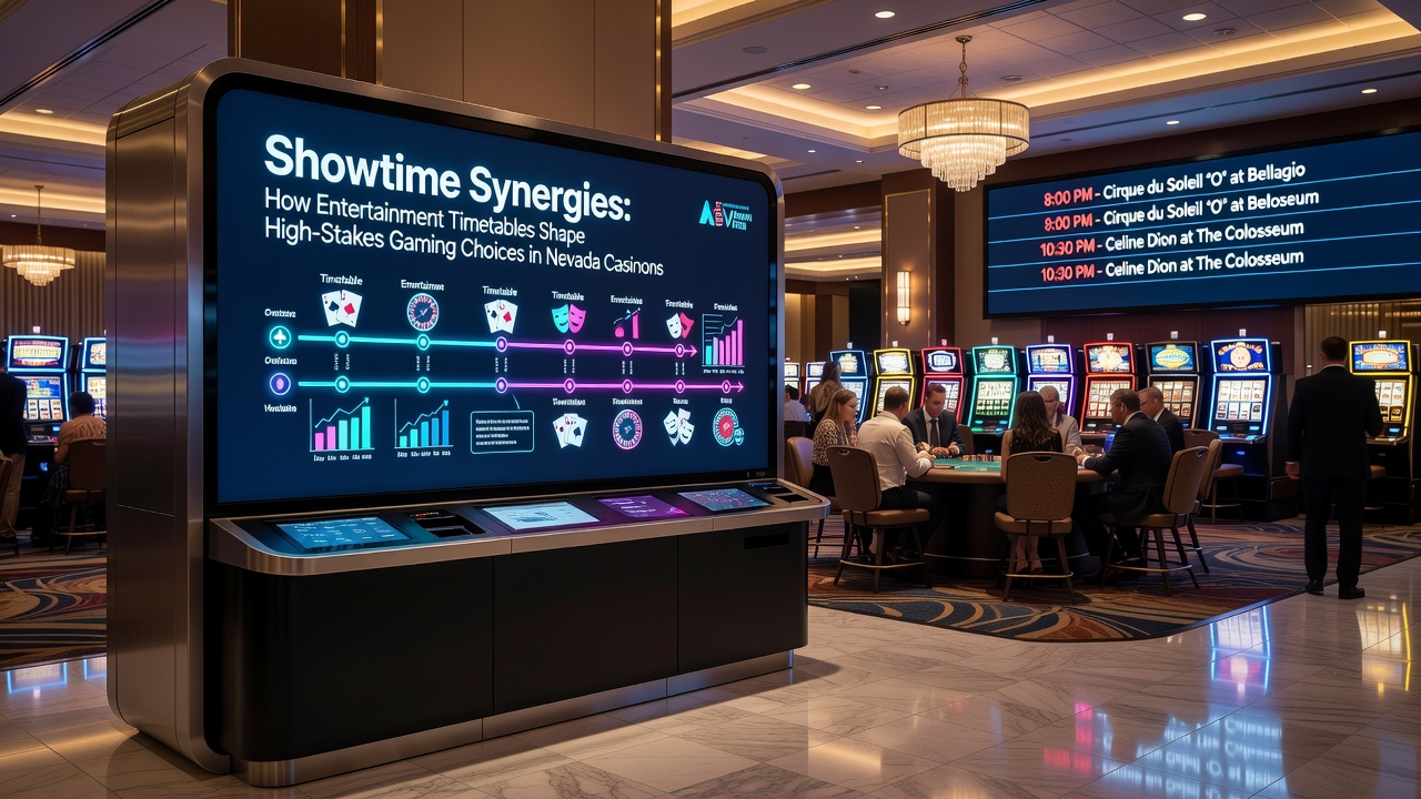 High-limit gaming area adjacent to a theater entrance inside a Nevada casino resort