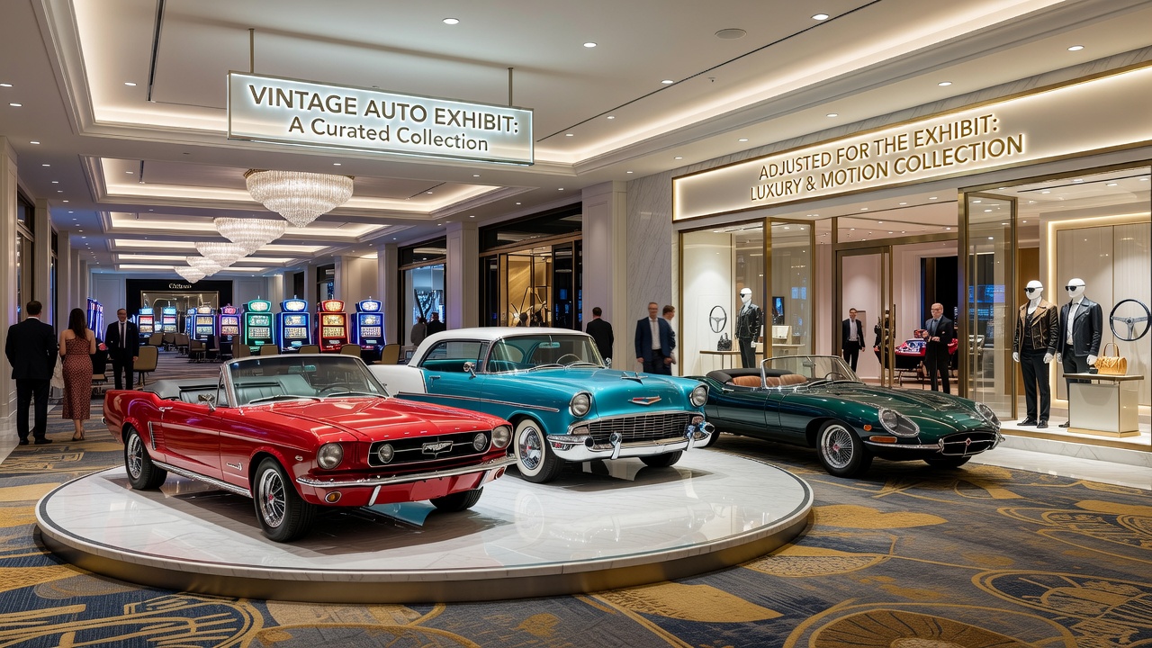 High-limit table configuration near vintage automobile exhibit in Nevada resort